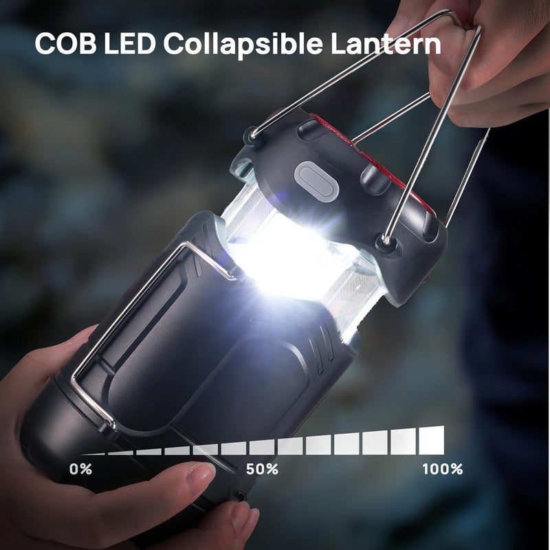 Consciot 2 Pack Collapsible LED Camping Lantern, USB C Rechargeable and Battery Powered 2-in-1 Emergency Light with Flashlight and Magnetic Base, Power Outages Hurricane Supplies Survival Kits,Black - Image 3